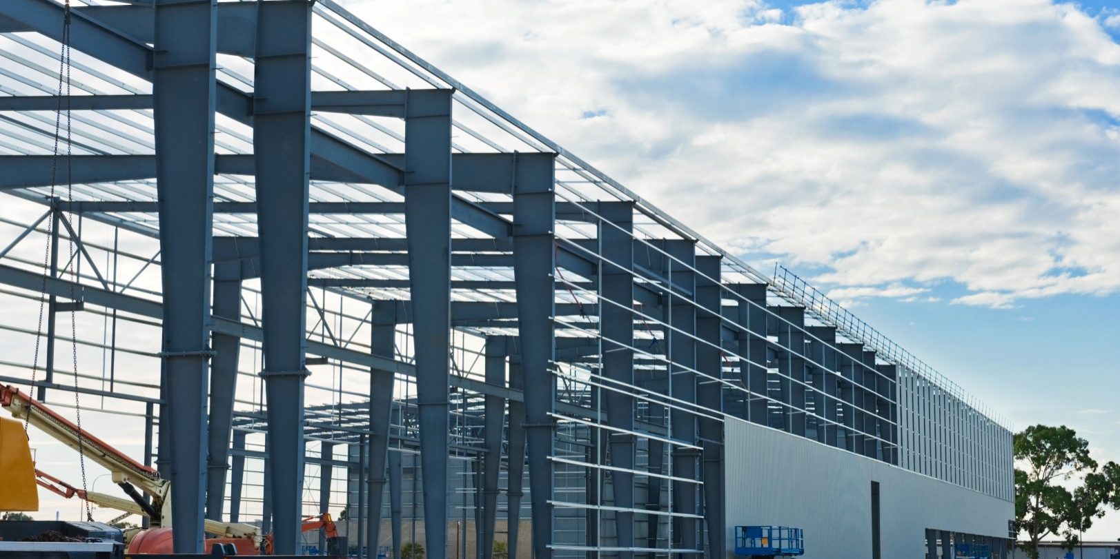 Industrial construction site against the blue sky